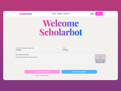 ScholarBot - AI Tutoring Landing Page ai ai tutor design edtech education homework help homework helper landing page landing page design landing page ui learning online learning student student support tutoring ui ui design ux ux design web design