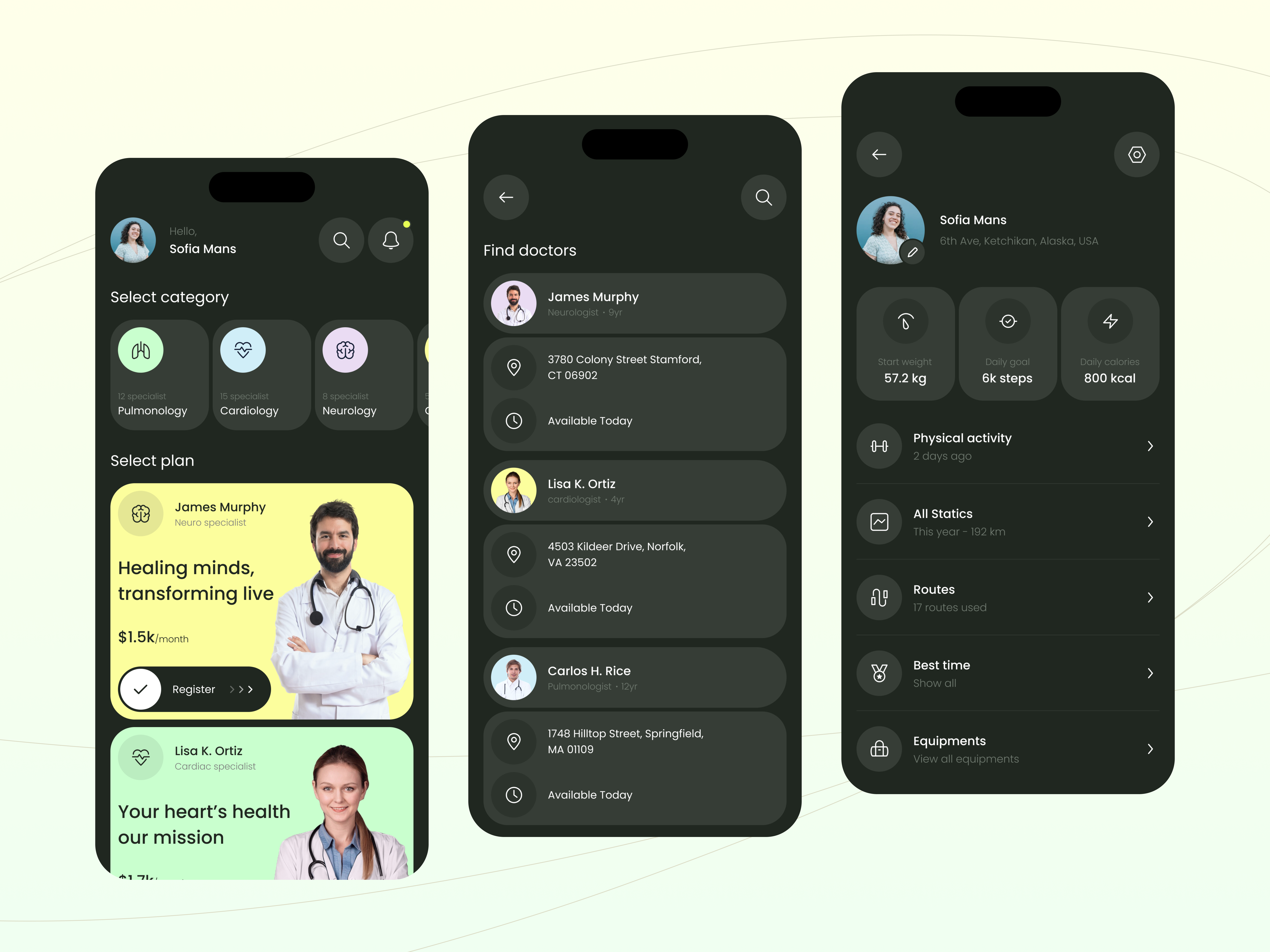 Example of Healthcare Mobile App - Dark