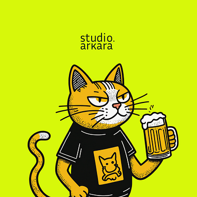 Angry Cat with Beer branding cat costumize cute design illustration illustrationset orange sticker