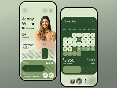 Finance App User Interface app design app ui app ux calendar design finance app finance tracking fintech green design mobile mobile app mobile ui mobile ux payment ui ui design ui ux user profile ux ux design