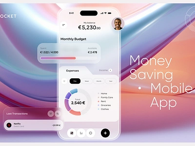 Money Saving Mobile App 5 ws case study dashboard finance infographic light interface mobile money money saving tool pocket app progress bar ui user stories ux wallet