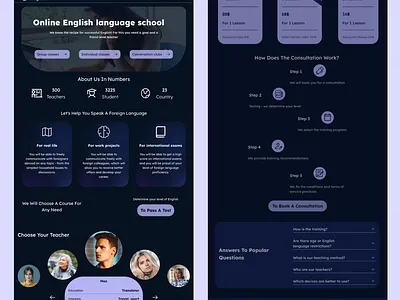Online English language school landing language school ui web design
