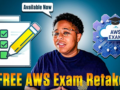 Free AWS Exam Retakes Thumbnail graphic design