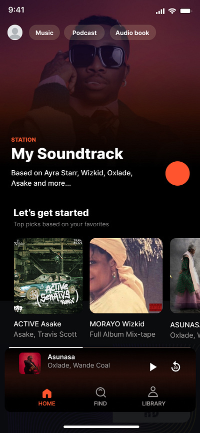 Music streaming app motion graphics ui