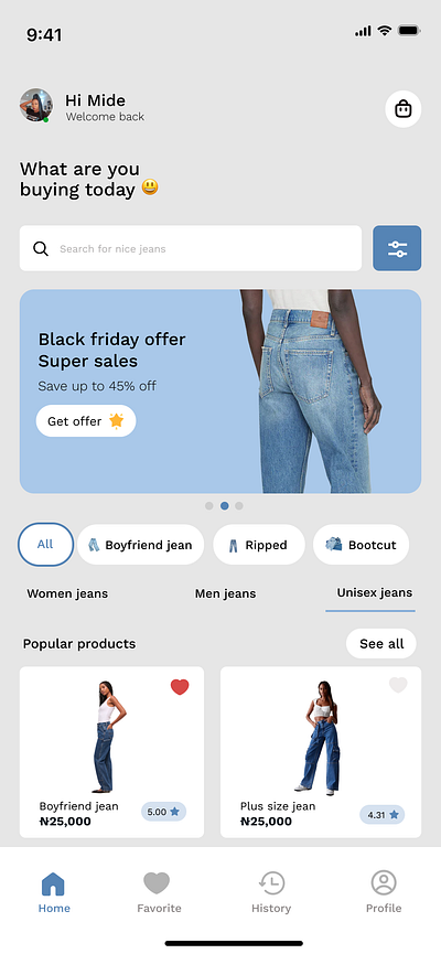 Shopping App Home page dailyui ux