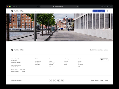 Coworking Space - Footer branding clean ui cookies copyright figma footer language selector link locations minimal modern nav navigation office privacy ui ux web design website workspace