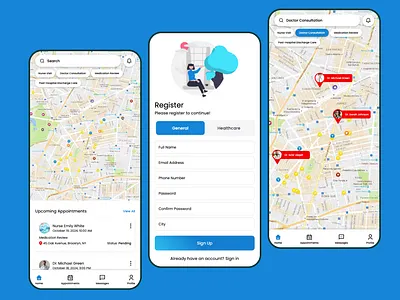 Live Appointment Booking App With Map (Design and Develop) appointment app design design login design login screen map screen mobile app ui design ux design