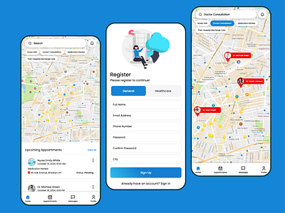 Live Appointment Booking App With Map (Design and Develop) appointment app design design login design login screen map screen mobile app ui design ux design