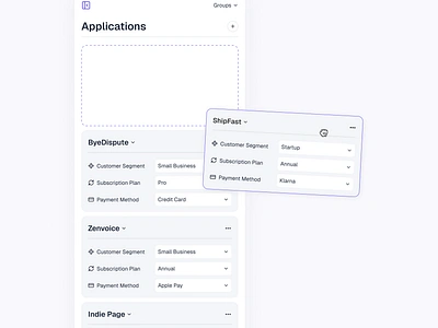 Customizable analytics by product (Sidebar view) analytics cards compariso drag and drop dropdown product design saas side menu sidebar ui web app widget