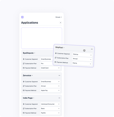 Customizable analytics by product (Sidebar view) analytics cards compariso drag and drop dropdown product design saas side menu sidebar ui web app widget