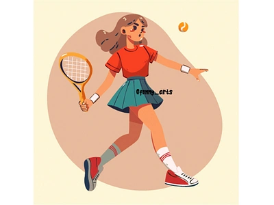 Hand Drawn Creative Tennis Illustration ball cartoon celebrating court energy exercise fitness game girl gym healthy net player racket sport sporty team tennis training workout