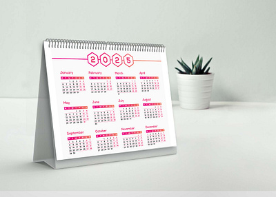 Pink Gradient Color Desk Planner for 2025 12 months advertising branding business calendar 2025 colorful calendar company gradient calendar landscape marketing monday new year 2025 office calendar pink calendar single page template yearly planner