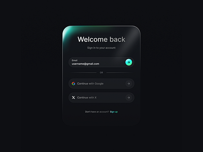 Glass Login Card app design card design components dark mode darkui dashboard glass ui glassmorphism ios login logout mobile mobile design modern ui popup sign up ui ux web widgets