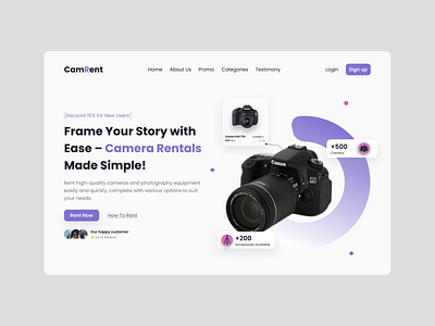 Camera Rental Website animation branding cleandesign graphic design inspiration rent rentcamera rentcar ui uiuxdesign