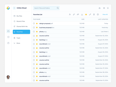 initGo cloud storage dashboard favorite page admin admin panel application cloud app cloud dashboard dashboard drive file sharing google drive online storage pixenflow.com product design saas startup storage ui design uiux design userinterface web design web ui