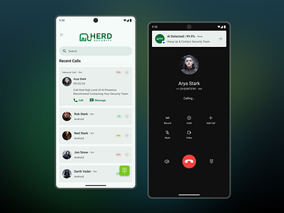 HERD SECURITY - AI Voice Fraud Protection app app design design mobile app ui uiux ux voip