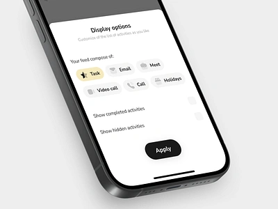 Mately 𐄂 Display options application bottom sheet ios manage minimalism mobile app options reminders settings tast ui ux