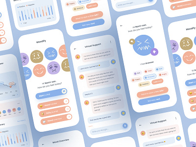 Moodify: Your Personal AI Chatbot and Mental Wellness Tracker ai chatbot illustration mental health mobile app tracker ui design