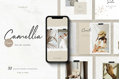 CANVA & PS Camellia Social Media Pack 3d animation branding graphic design logo motion graphics