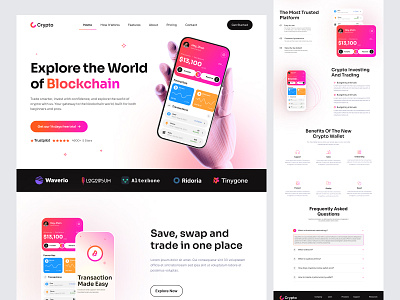 Crypto Landing Page Design bitcoin blockchain blockchain website design crypto crypto landing page crypto website design cryptocurrency finance website design fintech landing page landing page design mobile banking design nft opirio payment exchanage saas trading app web design website design