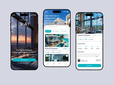 Hotel Booking app app design app template app ui app ux booking app check out gust reviews hotel amenities hotel app hotel book hotel booking hotel reservation hotel ui mobile app ui room room app room booking travel app