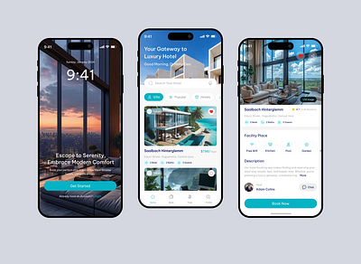 Hotel Booking app app design app template app ui app ux booking app check out gust reviews hotel amenities hotel app hotel book hotel booking hotel reservation hotel ui mobile app ui room room app room booking travel app