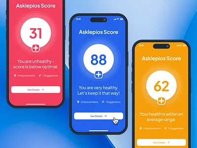 asklepios v2: AI Health & Wellness App - Smart Health Score UI ai health assistant ai health companion ai healthcare app assessment blue clean digital health app fitness ui kit health assessment health tracker app health ui healthcare app healthcare ui kit minimal mobile app modern ui kit virtual care wellness app wellness ui kit