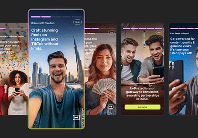 Engaging Onboarding Walkthrough for beBuzzed app design dubai influencers marketing mena mobile onboarding screens social media store ui ux viral