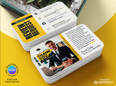 Real Estate Review Request Cards - Editable Canva Template canva review card design customer review card easy business review card real estate thank you card referral card thank you card