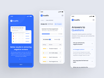 Mobile Version for a Management System • trustfix 2024 answer behance bjladok bjlame blue case flow illustration light log in mobile order rating remove review system trustfix website white