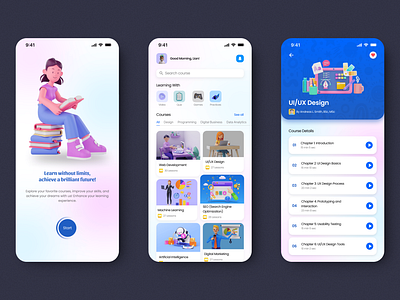 E-Learning Mobile App Design 3d education educationmobileapp educationmobiledesign elearningapp mobile mobileapp mobiledesign ui ux