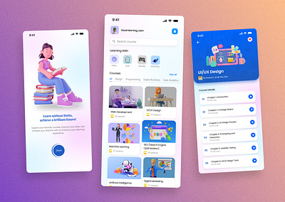 E-Learning Mobile App Design 3d education educationmobileapp educationmobiledesign elearningapp mobile mobileapp mobiledesign ui ux