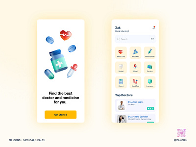 Medical App 3d app blue design graphic design green. ios ui ux zayeem