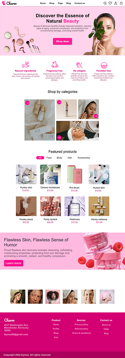 Charm beauty and skincare web UI by klymax figma ui uiux ux design web design