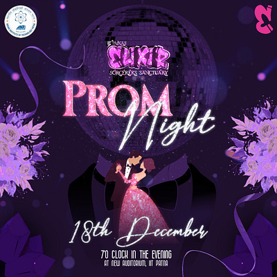 PROM NIGHT POSTER adobe designs event poster gliter effect graphic design illustrator photoshop designs prom night poster purple theme