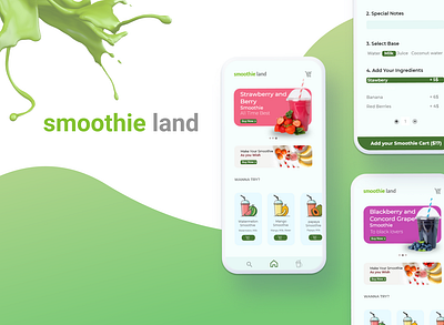 Smoothie App UI Design app app ui design examples branding design ecommerce food app fruit juice illustration interface design juices mobile design product design recipe app smoothie app smoothie bar design ideas smoothie builder app typography ui ui app design figma user interface