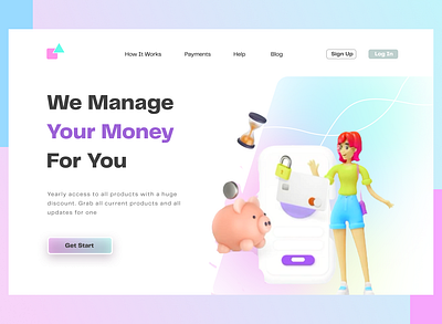 Home Page Design for Money Management Website 3d character home page ui interactive design minimalist design modern ui money management ui ux design web design