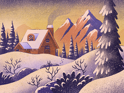 Winter Cabin cabin chimney grunge illustration landscape mountain mountains nature outdoors procreate snow texture trees wilderness winter woods