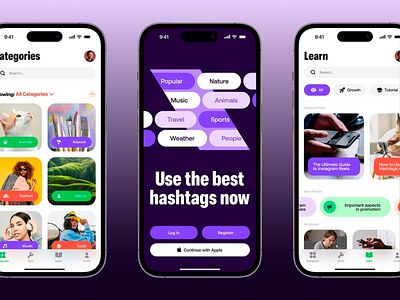 Hashtag Mastery: Discover, Learn, Grow app branding business company content design creative graphic design hashtag interface marketing minimalist mobile mobile app modern popular saas technology ui ux webdesign