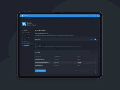 UI-Design E-Mail Accounts – Darkmode application backend control panel dark mode design e mail filter list side navigation ui user inerface