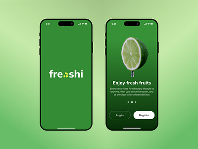 Freshi Walkthrough Screens app app design design freshi fruit app home mobile mobile app modern design onboardin screen onboarding onboarding screen screen splash screen ui ui design uiux walkthrough