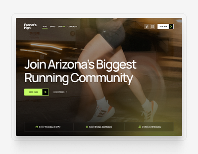 Run Club Hero Section active anti hero arizona figma fitness flat graphic design green hero landing lifestyle minimal modern navbar running sleek sports ui web design workout