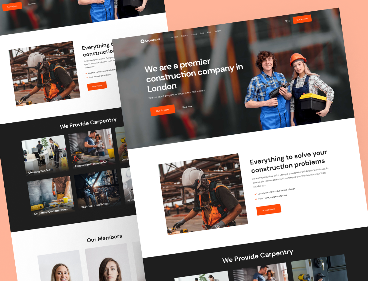 Premium Construction Company Website architecture building construction construction company premium construction uiux user interface web design website