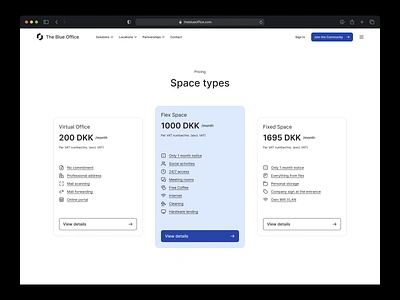 Coworking Space - Pricing button clean ui coworking figma landing page learn more minimal modern navigation office space pricing pricing page pricing table read more subscription ui ux view details web design website