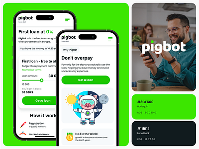 Interface design for loan platform, Fintech | Pig Bot branding calculator design finance fintech illustration interface interface design loan loan platform logo logotype mobile pallete pig product product design ui ux uxui