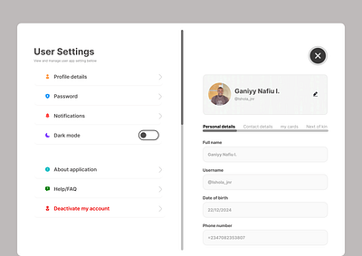 user settings tab figma ui uiux user setting website design