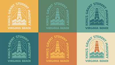 King's Grant Student Ministry Logo Suite / Color Palette beach beach color branding bright church color color palette graphic design lighthouse logo ministry pallette sun surf surf brand surfboard typography waves youth