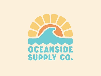 Oceanside Supply Co. Sun and Wave Logo beach blue brand identity branding design graphic design logo ocean orange sun sunset surf wave yellow