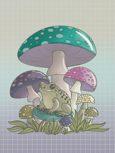 Toad Under Mushrooms design digital art drawing illustration procreate