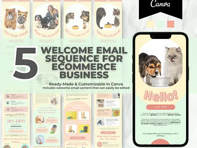 Editable Pet Food Welcome Email Sequence Template brand templates canva email canva template email marketing email templates klaviyo template mailchimp template newsletter template welcome email